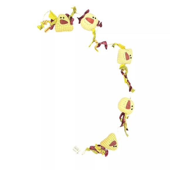 Smiling Faces Handcrafted Whimsical Fabric String Garland Rustic Seasonal Holida - Picture 4 of 4